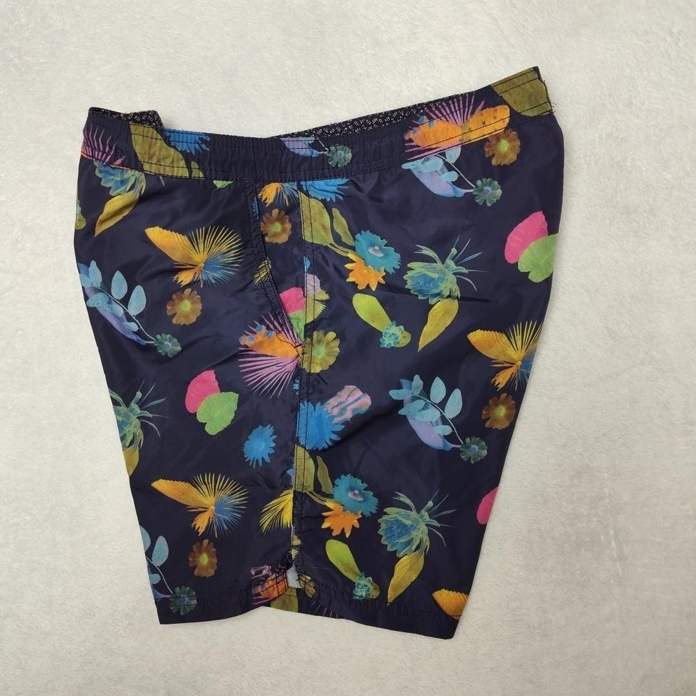 Scotch & Soda Swim Trunks Mens Medium Blue 5" Floral Lined Drawstring Pockets